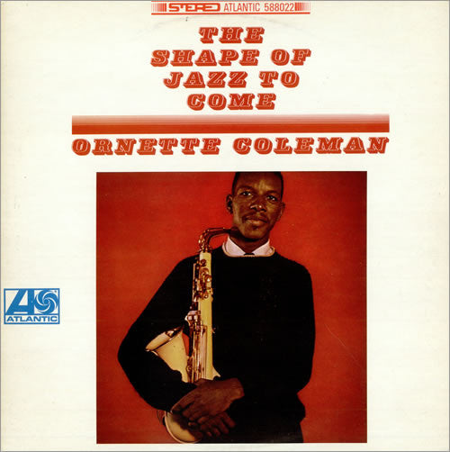 Image of Front Cover of 4725072E: LP - ORNETTE COLEMAN, The Shape Of Jazz To Come (Atlantic Plum & Orange; 588022, UK 1966 Reissue, Laminated Front Sleeve, Original UK Stereo pressing) Sleeve has mild staining, vague ringwear, small creases. Record is glossy - a few pressing bubbles on Side 2.  VG/VG+