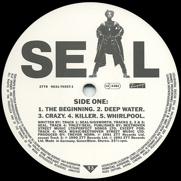 Image of Label Cover of 4614064C: LP - SEAL, Seal (ZTT; 9031-74557-1, Europe 1991, Repress) Corner bump to bottom right of sleeve. Hype sticker. Disc is very clean.  VG/VG+