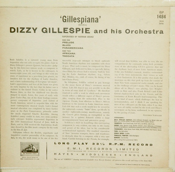 Image of Back Cover of LP - VG/VG - DIZZY GILLESPIE, Gillespiana (HMV Red & Gold; , UK 1961, Laminated Flipback Sleeve), ,  - 3516669C