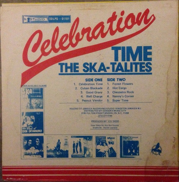 Image of Back Cover of LP - VG/G+ - THE SKATALITES, Celebration Time (Studio One (Red & White Labels); SOLPO-01101, US 1980s Reissue), Several marks, plays VG,  - 1146400S