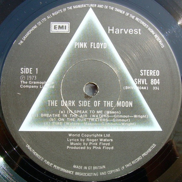 Image of Label Cover of 5144164S: LP - PINK FLOYD, The Dark Side Of The Moon (Harvest Black/Blue, EMI Box, Gramophone Co On Label Rim; SHVL 804, UK 1973, Stickered Sleeve, No Posters, No Stickers, A3/ B3 Matrix) Edge Wear  VG/VG