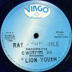 Image of Back Cover of 12" - /G+ - LION YOUTH, Rat A Cut Bottle (Virgo Stomach; VG 104, UK 1978, Plain Sleeve, Blue Vinyl / Misprint, correct titles stamped.), Record shows a lot of surface marks, plays G+/VG,  - 3846079S