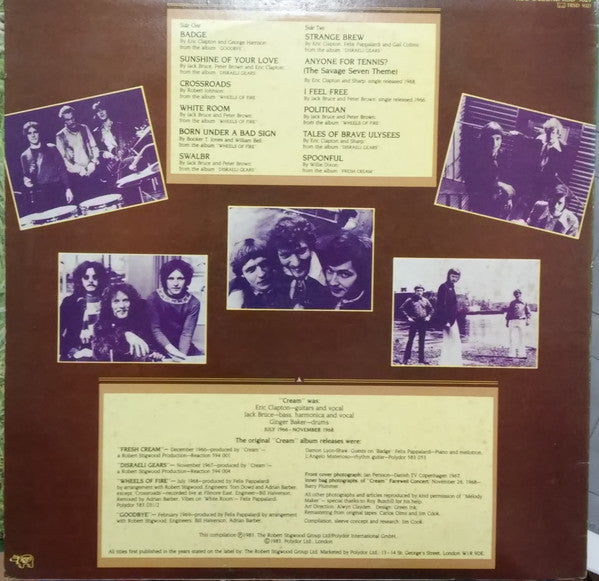 Image of Back Cover of 4514315C: LP - CREAM, Strange Brew - The Very Best Of Cream  (RSO; RSD5021, UK 1983, Insert) No Insert  VG/VG+