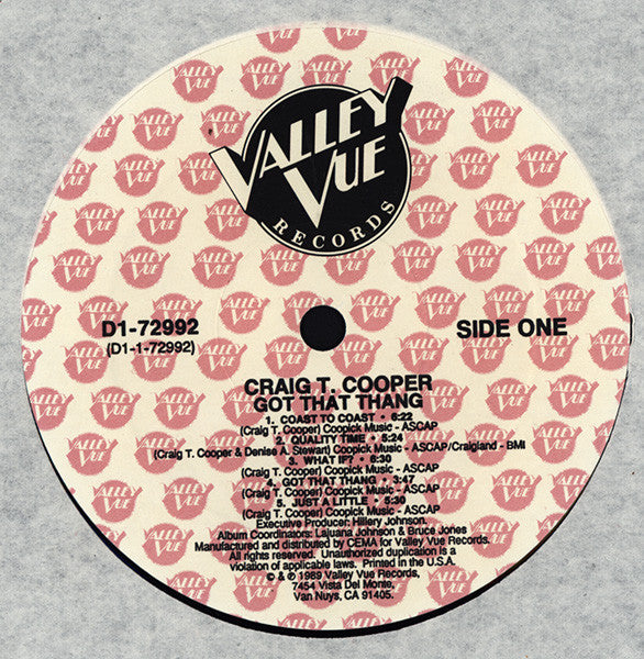 Image of Label Cover of LP - VG/VG+ - CRAIG T.  COOPER, Got-That-Thang (Valley Vue Records; D1-72992, US 1990), Still in opened shrink, minor edgewear to the open side.,  - 4426001E