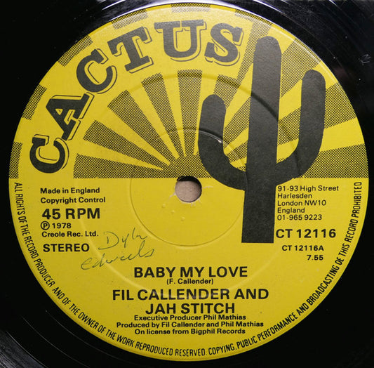 Image of Front Cover of 12" - /VG - FIL CALLENDAR & JAH STITCH / BARRY BAILEY, Baby My Love / Love Harmony (Cactus; CT 12116, UK 1978, Plain Sleeve), Light marks, plays VG/VG+.,  - 2646184S