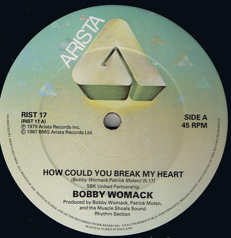Image of Front Cover of 12" - /VG+ - BOBBY WOMACK, How Could You Break My Heart / Give It Up / The Roots In Me (Arista; RIST 17, UK 1987, Plain Sleeve), ,  - 3326278E