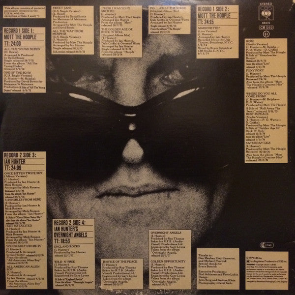 Image of Back Cover of 2xLP - VG/VG+ - IAN HUNTER & MOTT THE HOOPLE, Shades of Ian Hunter (CBS; 88476, UK 1979, Gatefold), Edge wear,  - 3515229C