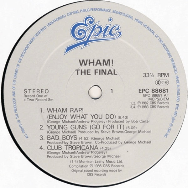 Image of Label Cover of 2xLP - VG/VG+ - WHAM!, The Final (Epic; EPC 88681, UK 1986, 2 Inners & Insert), ,  - 0826334E