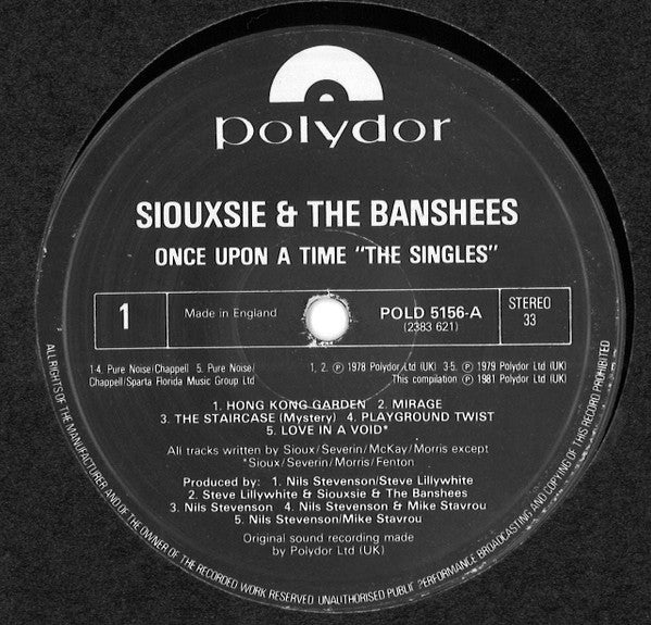 Image of Label Cover of LP - VG+/VG - SIOUXSIE AND THE BANSHEES, Once Upon a Time - The Singles (Polydor; POLD 5156, UK 1981, Inner), ,  - 2526383E