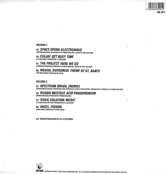 Image of Back Cover of 2xLP - VG/G+ - VARIOUS ARTISTS, Order To Dance  (R&S; RS LP1, UK 1991, Picture Sleeve, Black Inners), Strong G+, light marks only. Sleeve has some ring wear.,  - 1426256E