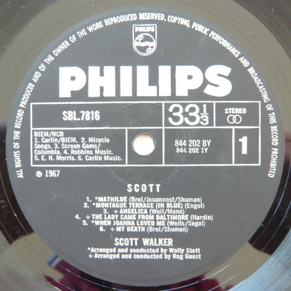 Image of Label Cover of LP - G+/VG - SCOTT WALKER, Scott (Philips; SBL7816, UK 1967, Laminated Sleeve, Stereo), Sleeve a little creased, Nick at spine, Imprint from writing left on sleeve but ink removed, A few light marks to vinyl. ,  - 2816130C