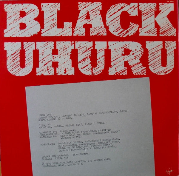 Image of Back Cover of LP - VG+/VG - BLACK UHURU, Black Uhuru (Virgin / Vital Selection; VX 1004, UK 1980 Reissue), Still In Stickered Shrinkwrap,  - 2316300C