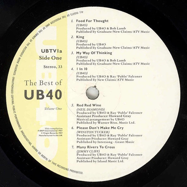 Image of Label Cover of LP - VG+/VG - UB40, The Best Of UB40 - Volume One (Virgin; UBTV1, UK 1987, Gatefold), ,  - 2526119E