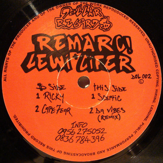 Image of Front Cover of 2344055S: 12" - REMARC! AND LEWI CIFER , Ricky / Cape Fear / Sceptic / Da Vibes (Remix) (Dollar Records ; DOL002, UK 1994, Plain Sleeve)   /VG