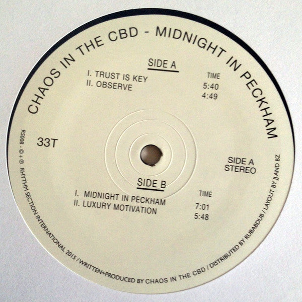 Image of Label Cover of 5144055S: 12" - CHAOS IN THE CBD, Midnight In Peckham (Rhythm Section International; RS008, UK 2015, Die Cut Sleeve)   VG+/VG+