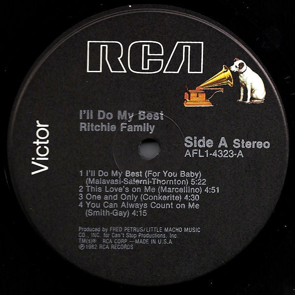Image of Label Cover of LP - VG/VG - RITCHIE FAMILY, I'll Do My Best (RCA Victor; AFL1-4323, US 1982), ,  - 2516326C