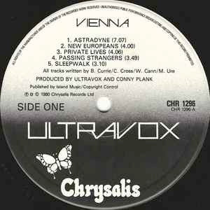 Image of Label Cover of LP - VG/VG - ULTRAVOX, Vienna (Chrysalis; CHR 1296, UK 1980), ,  - 2316327C