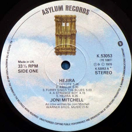 Image of Label Cover of LP - VG/VG - JONI MITCHELL, Hejira (Asylum; K53053, UK 1976, Embossed Gatefold Sleeve, Insert), A few light marks, A few spots of foxing,  - 3816457C