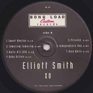 Image of Label Cover of 0125430E: LP - ELLIOTT SMITH, XO (Bong Load Custom Records; BL35, US 1998, Insert, 180 Gram Vinyl) Sleeve has two bumped corners and several creases to spine.   VG/VG+