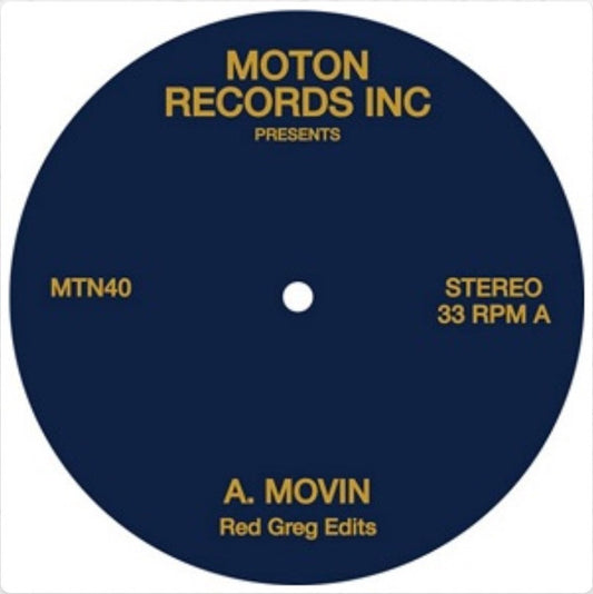 Image of Front Cover of 4925018E: 12" - RED GREG, Movin / Desire / Trinidad Duke (Moton Records; MTN40, UK 2017, RSD 2017)   /VG+