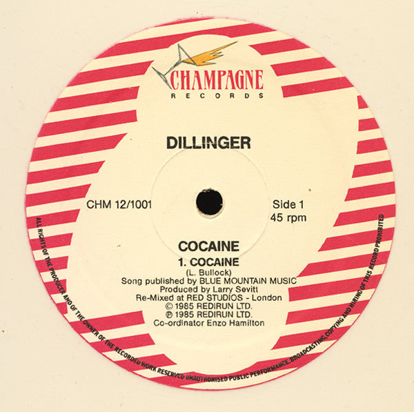 Image of Label Cover of 12" - VG/VG - DILLINGER, Cocaine/Cocaine Dub (champagne ; CHM 12/1001, UK 1985, White Vinyl), ,  - 3126011E