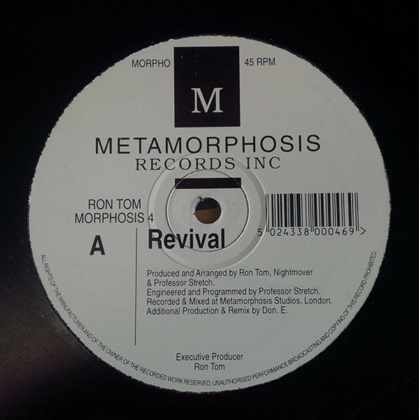 Image of Front Cover of 5025428E: 12" - RON TOM, Revival (Metamorphosis Records Inc; MORPHOSIS 4, UK 1995, Plain Sleeve) Light Marks only.  /G+