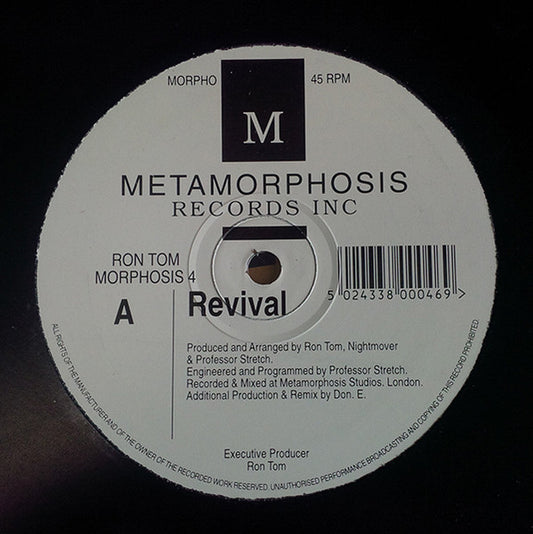 Image of Front Cover of 5025428E: 12" - RON TOM, Revival (Metamorphosis Records Inc; MORPHOSIS 4, UK 1995, Plain Sleeve) Light Marks only.  /G+