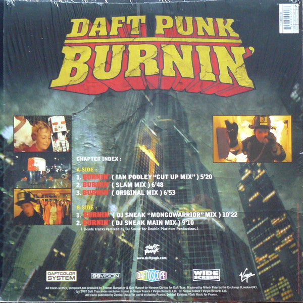 Image of Back Cover of 12" - G+/G - DAFT PUNK, Burnin' (Virgin; VST1649, UK 1997), Lots of light scuffs & hairlines. Sleeve has significant edge & ring wear.,  - 4026247E
