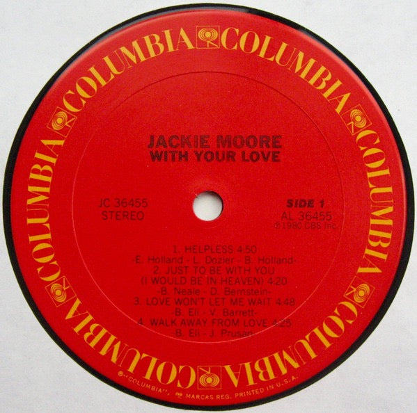 Image of Label Cover of LP - VG+/VG+ - JACKIE MOORE, With Your Love (Columbia; JC 36455, US 1980, Inner), Nice clean copy! Still in hype stickered shrink.,  - 3916529C