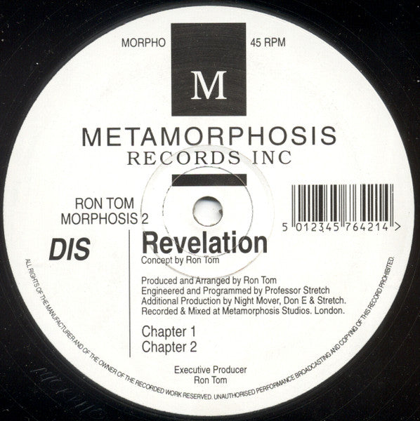 Image of Front Cover of 12" - /G+ - RON TOM, Revelation (Chapter 1 / Chapter 2) (Metamorphosis Records Inc; MORPHOSIS 2, UK 1994, Plain Sleeve), Mainly lighter marks and scuffs,  - 1516268C