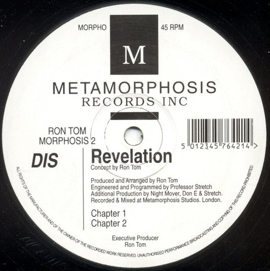 Image of Front Cover of 12" - /G+ - RON TOM, Revelation (Chapter 1 / Chapter 2) (Metamorphosis Records Inc; MORPHOSIS 2, UK 1994, Plain Sleeve), Mainly lighter marks and scuffs,  - 1516268C