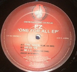 Image of Front Cover of 12" EP - /G+ - EZ, One For All EP (One Recordings; ONEREC1, UK 2002, Plain Sleeve), Light marks and scuffs. Biro on label.,  - 3916013C