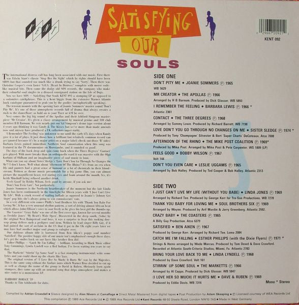 Image of Back Cover of LP - VG/VG+ - VARIOUS, Satisfying Our Souls (Kent; KENT 092, UK 1989, Picture Sleeve), light edge wear to sleeve,  - 2946149S