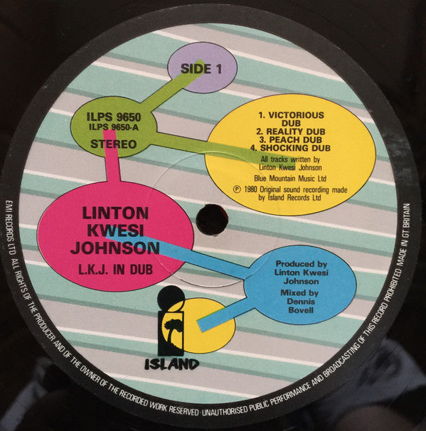 Image of Label Cover of LP - VG/VG - LINTON KWESI JOHNSON, LKJ In Dub (Island Records; ILPS 9650, UK 1980), Disc has some light marks. Light shelf wear to sleeve.,  - 3316377C
