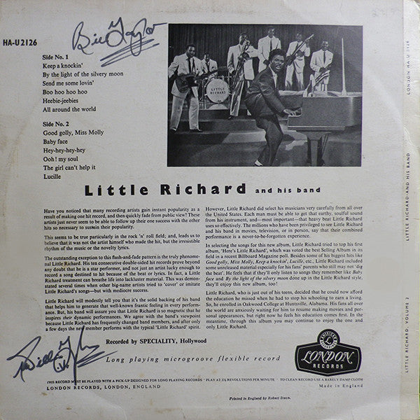 Image of Back Cover of LP - F/VG - LITTLE RICHARD, Volume 2 (London Plum & Silver; HA-U2126, UK 1958 Reissue, Non Flipback, Mono), Water Damage To Sleeve Which Has Caused A Large White Stain,  - 2226229E