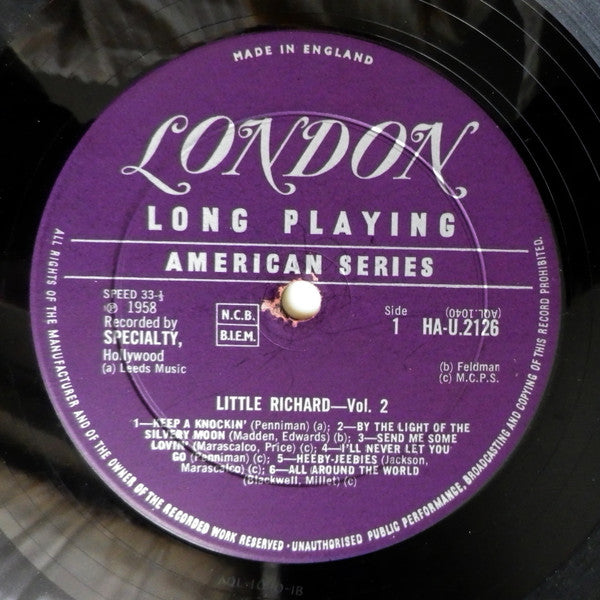 Image of Label Cover of LP - F/VG - LITTLE RICHARD, Volume 2 (London Plum & Silver; HA-U2126, UK 1958 Reissue, Non Flipback, Mono), Water Damage To Sleeve Which Has Caused A Large White Stain,  - 2226229E