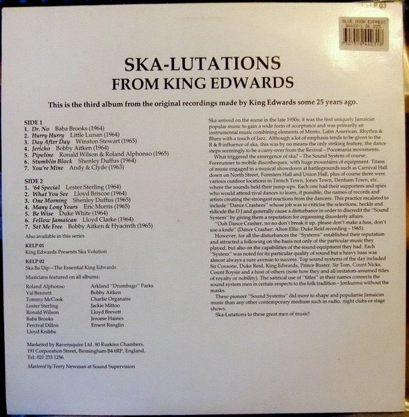 Image of Back Cover of LP - VG/G+ - VARIOUS ARTISTS, Ska - Lutations From King Edwards  (King Edwards; KELP03, UK 1989), Sleeve opening is taped. Only light marks to disc.,  - 4416130C