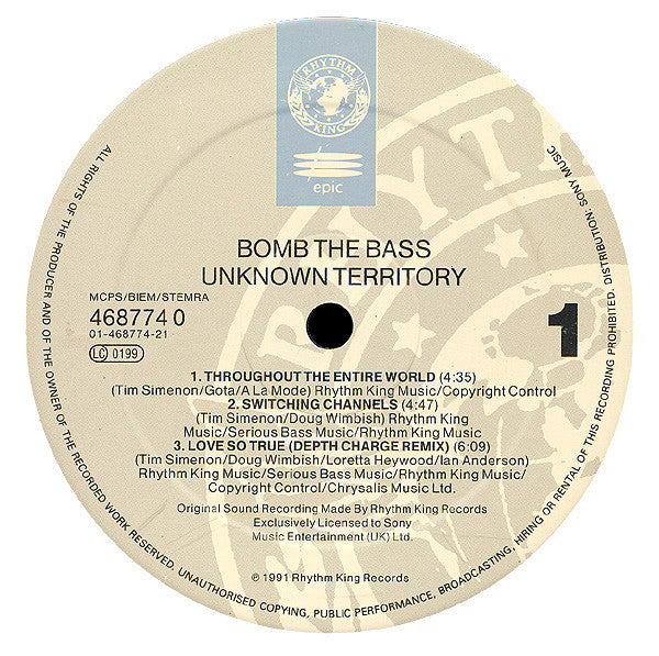 Image of Label Cover of 2xLP - VG+/VG+ - BOMB THE BASS, Unknown Territory (Rhythm King; 468774 0, UK 1991, Gatefold, Insert), ,  - 0126141E