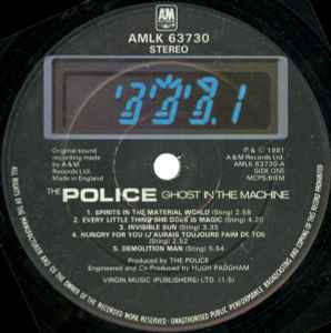 Image of Label Cover of 4614171C: LP - THE POLICE, Ghost In The Machine (A&M Records; AMLK 63730, UK 1981, Inner)   VG/VG