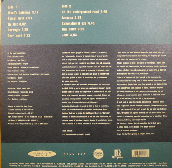 Image of Back Cover of 4644116S: LP - SANTUCCI, SCOPPA, On The Undergound Road (Right Tempo Classics; RTCL 807 LP, Italy 1995, Reverse Board Sleeve)   VG/VG+