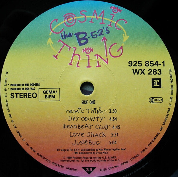 Image of Label Cover of 4644031S: LP - THE B-52'S, Cosmic Thing (Reprise; 925 854-1, Europe 1989, Inner)   VG+/VG+