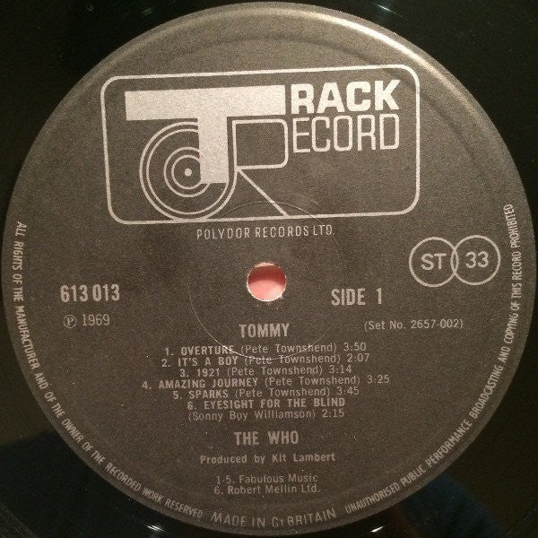 Image of Label Cover of 2xLP - VG/VG+ - THE WHO, Tommy (Track; 2657 002, UK 1973 Reissue, Unlaminated Tri-Fold Gatefold, Unnumbered Booklet, Howards Printers, autocoupled), Edge and Ring Wear,  - 2246005S