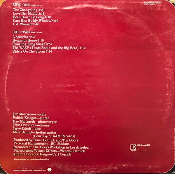 Image of Back Cover of LP - VG/VG - THE DOORS, L.A. Woman (Elektra Butterfly; K42090, UK 1974 Reissue, Rounded Corners, NO Inner), Strong VG -  a few hairlines,  - 2746019S
