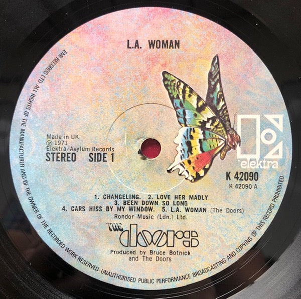 Image of Label Cover of LP - VG/VG - THE DOORS, L.A. Woman (Elektra Butterfly; K42090, UK 1974 Reissue, Rounded Corners, NO Inner), Strong VG -  a few hairlines,  - 2746019S