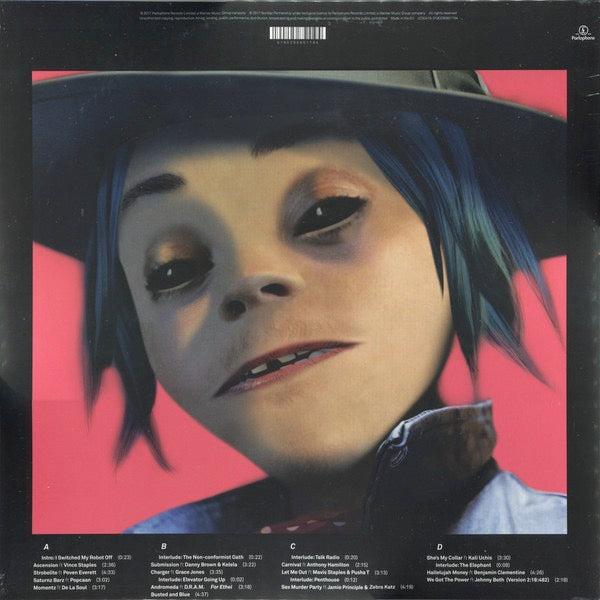 Image of Back Cover of 2xLP - VG+/EX - GORILLAZ, Humanz (Parlophone; 0190295851194, Europe 2017, Gatefold, 2 Inners), Opened Instore, Still In Stickered Shrinkwrap, Sleeve Creased,  - 1726208E