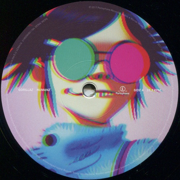 Image of Label Cover of 2xLP - VG+/EX - GORILLAZ, Humanz (Parlophone; 0190295851194, Europe 2017, Gatefold, 2 Inners), Opened Instore, Still In Stickered Shrinkwrap, Sleeve Creased,  - 1726208E