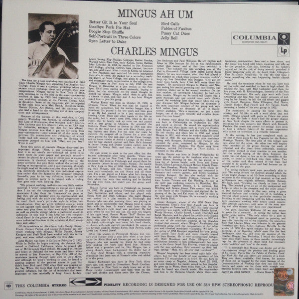Image of Back Cover of LP - VG+/VG+ - CHARLES MINGUS, Mingus Ah Um (Columbia; 90268, UK & Ireland 2016 Reissue, Picture Sleeve, 180 Gram Vinyl), ,  - 3946383S