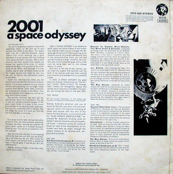Image of Back Cover of LP - VG/VG - VARIOUS, 2001 - A Space Odyssey (MGM Blue And Gold; 2315 034, UK 1970s Reissue, Laminated Front Sleeve), Stains on Rear Sleeve,  - 2226404E