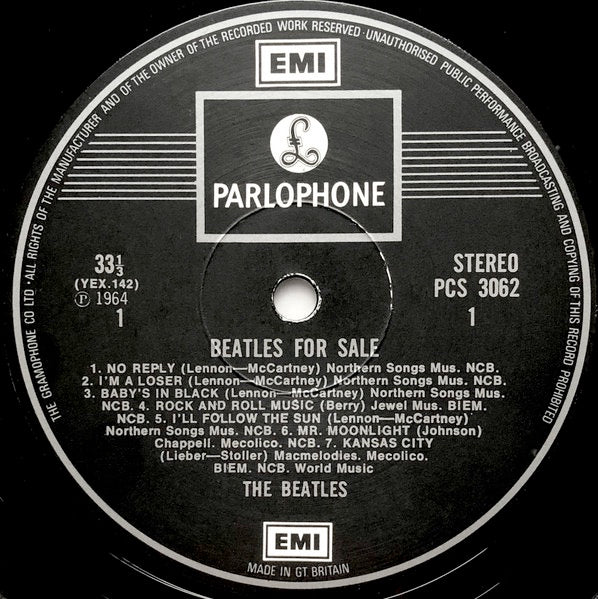 Image of Label Cover of LP - VG/G+ - THE BEATLES, Beatles For Sale (Parlophone Silver/Black - 2 EMI Boxes, The Gramophone Co. at Start of Label Rim; PCS3062, UK 1971 Reissue, Gatefold Flipback ), ,  - 3826277E