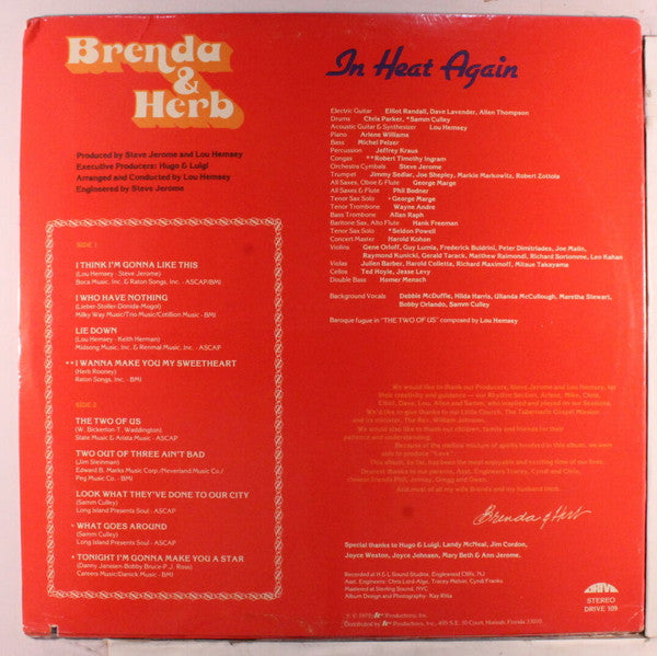 Image of Back Cover of LP - VG/EX - BRENDA & HERB, In Heat Again (Drive; 109, US 1979, Promo), ,  - 3726121E